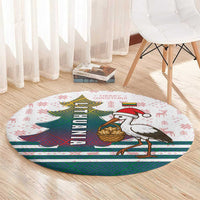Lithuania Christmas Round Carpet with Stork Basket Snowflakes and Traditional Pattern Design - Wonder Print Shop