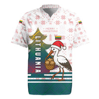 Lithuania Christmas Rugby Jersey with Stork Basket Snowflakes and Traditional Pattern Design - Wonder Print Shop
