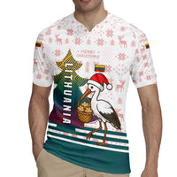Lithuania Christmas Rugby Jersey with Stork Basket Snowflakes and Traditional Pattern Design - Wonder Print Shop