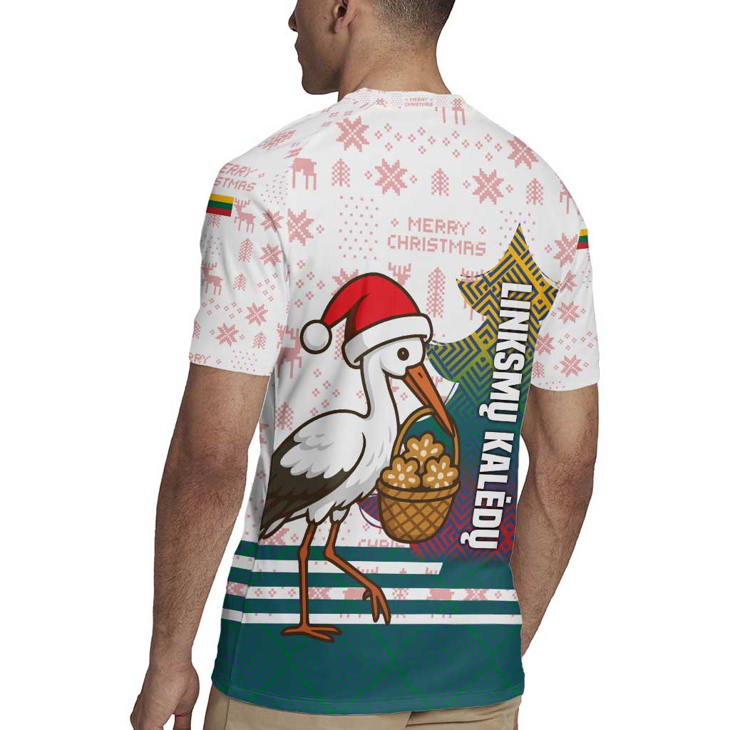 Lithuania Christmas Rugby Jersey with Stork Basket Snowflakes and Traditional Pattern Design - Wonder Print Shop