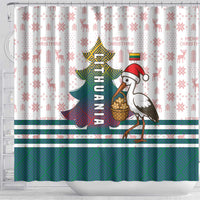 Lithuania Christmas Shower Curtain with Stork Basket Snowflakes and Traditional Pattern Design - Wonder Print Shop