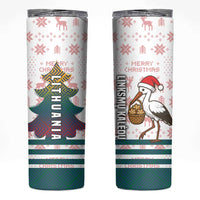 Lithuania Christmas Skinny Tumbler with Stork Basket Snowflakes and Traditional Pattern Design - Wonder Print Shop