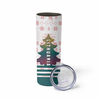 Lithuania Christmas Skinny Tumbler with Stork Basket Snowflakes and Traditional Pattern Design - Wonder Print Shop
