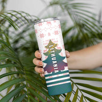 Lithuania Christmas Skinny Tumbler with Stork Basket Snowflakes and Traditional Pattern Design - Wonder Print Shop