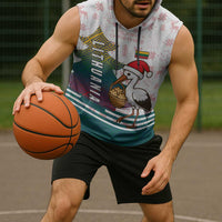 Lithuania Christmas Sleeveless Hoodie with Stork Basket Snowflakes and Traditional Pattern Design - Wonder Print Shop