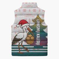 Lithuania Christmas Sleeveless Puffer Jacket with Stork Basket Snowflakes and Traditional Pattern Design - Wonder Print Shop