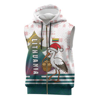 Lithuania Christmas Sleeveless Zip Hoodie with Stork Basket Snowflakes and Traditional Pattern Design - Wonder Print Shop