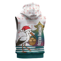 Lithuania Christmas Sleeveless Zip Hoodie with Stork Basket Snowflakes and Traditional Pattern Design - Wonder Print Shop
