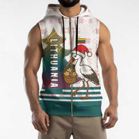 Lithuania Christmas Sleeveless Zip Hoodie with Stork Basket Snowflakes and Traditional Pattern Design - Wonder Print Shop