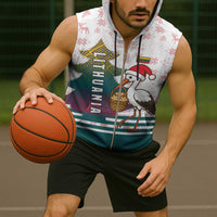 Lithuania Christmas Sleeveless Zip Hoodie with Stork Basket Snowflakes and Traditional Pattern Design - Wonder Print Shop