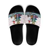 Lithuania Christmas Slide Sandals with Stork Basket Snowflakes and Traditional Pattern Design - Wonder Print Shop