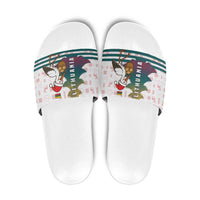 Lithuania Christmas Slide Sandals with Stork Basket Snowflakes and Traditional Pattern Design - Wonder Print Shop