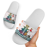Lithuania Christmas Slide Sandals with Stork Basket Snowflakes and Traditional Pattern Design - Wonder Print Shop