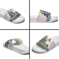 Lithuania Christmas Slide Sandals with Stork Basket Snowflakes and Traditional Pattern Design - Wonder Print Shop