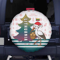 Lithuania Christmas Spare Tire Cover with Stork Basket Snowflakes and Traditional Pattern Design - Wonder Print Shop