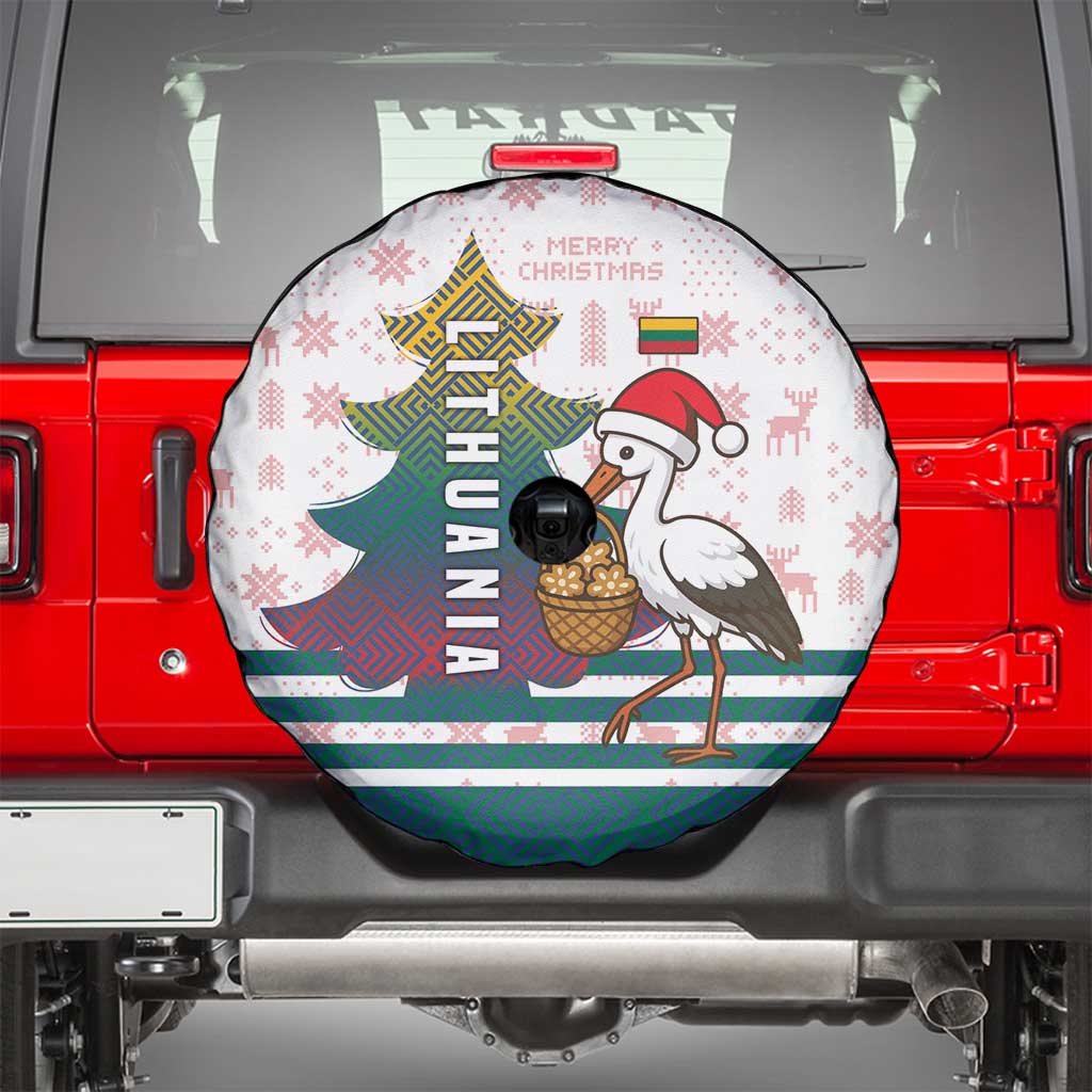 Lithuania Christmas Spare Tire Cover with Stork Basket Snowflakes and Traditional Pattern Design - Wonder Print Shop