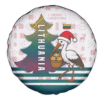 Lithuania Christmas Spare Tire Cover with Stork Basket Snowflakes and Traditional Pattern Design - Wonder Print Shop