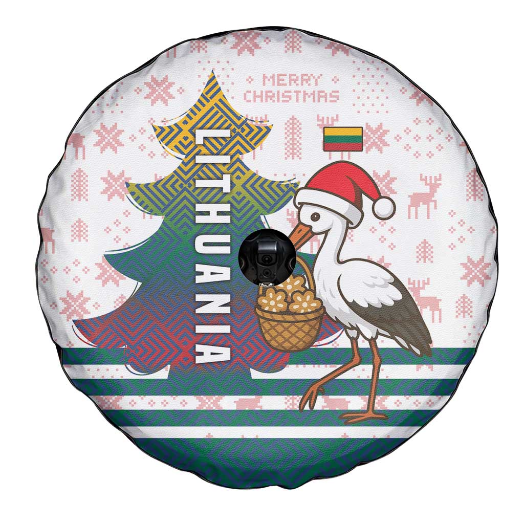 Lithuania Christmas Spare Tire Cover with Stork Basket Snowflakes and Traditional Pattern Design - Wonder Print Shop