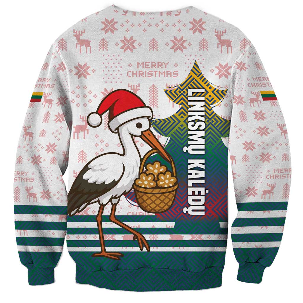 Lithuania Christmas Sweatshirt with Stork Basket Snowflakes and Traditional Pattern Design - Wonder Print Shop