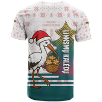 Lithuania Christmas T Shirt with Stork Basket Snowflakes and Traditional Pattern Design - Wonder Print Shop