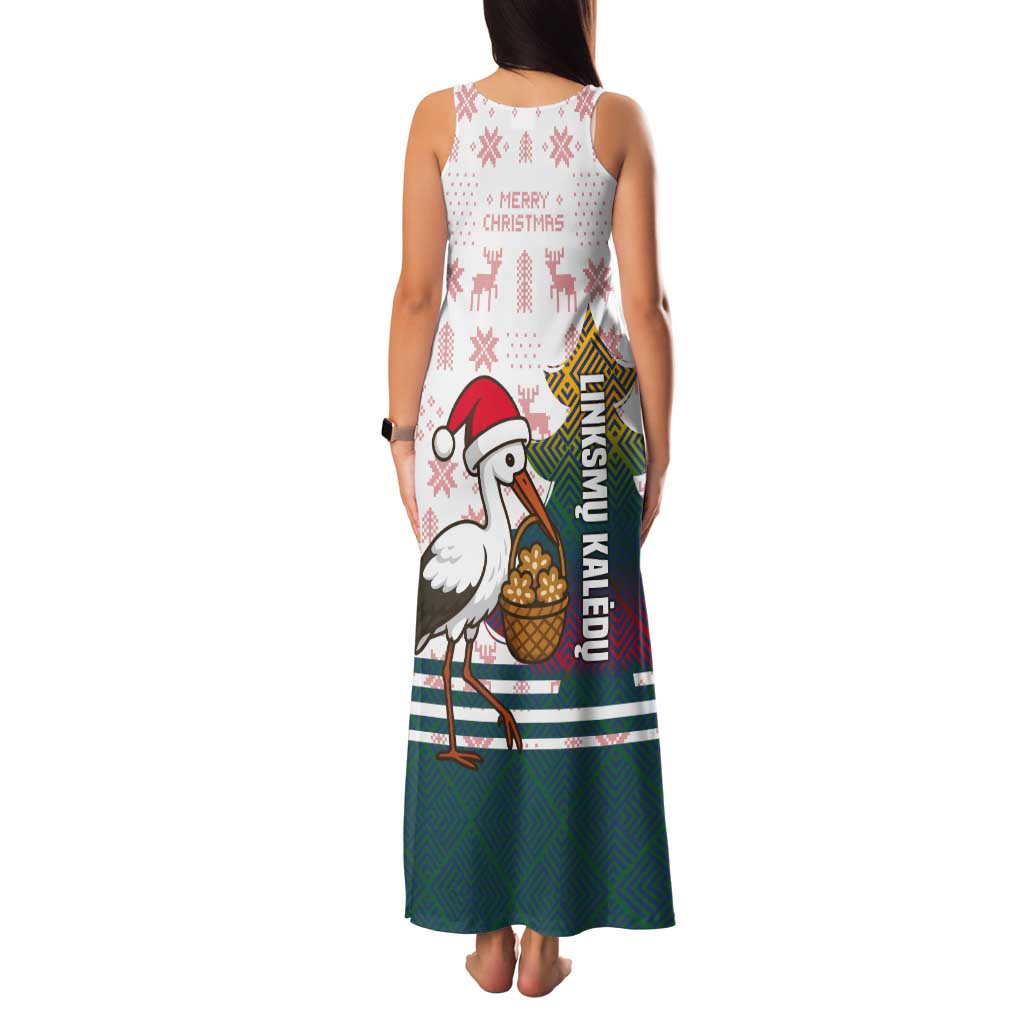 Lithuania Christmas Tank Maxi Dress with Stork Basket Snowflakes and Traditional Pattern Design - Wonder Print Shop