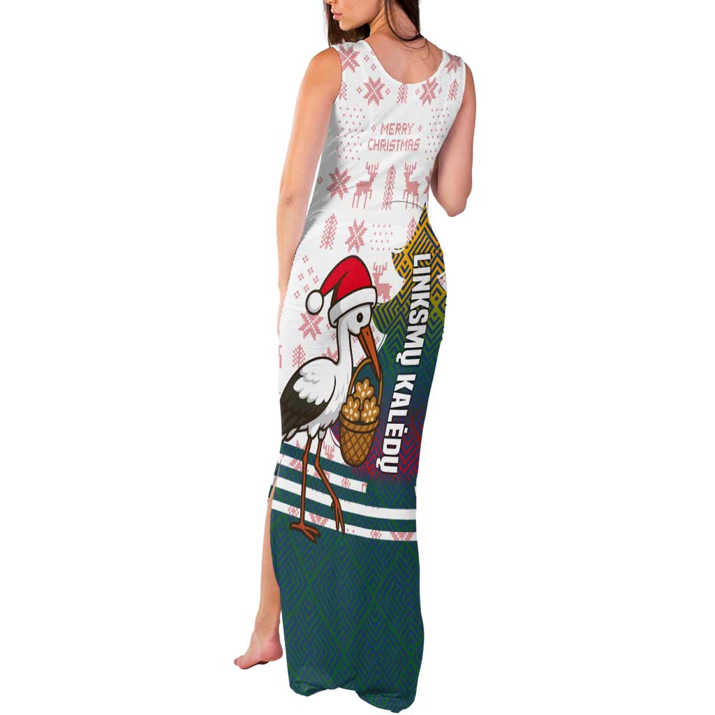 Lithuania Christmas Tank Maxi Dress with Stork Basket Snowflakes and Traditional Pattern Design - Wonder Print Shop