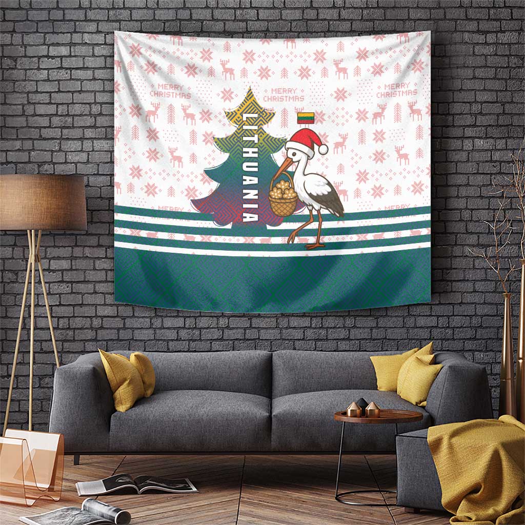 Lithuania Christmas Tapestry with Stork Basket Snowflakes and Traditional Pattern Design - Wonder Print Shop