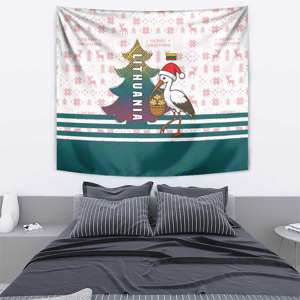 Lithuania Christmas Tapestry with Stork Basket Snowflakes and Traditional Pattern Design - Wonder Print Shop