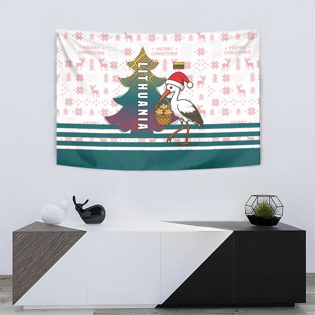 Lithuania Christmas Tapestry with Stork Basket Snowflakes and Traditional Pattern Design - Wonder Print Shop