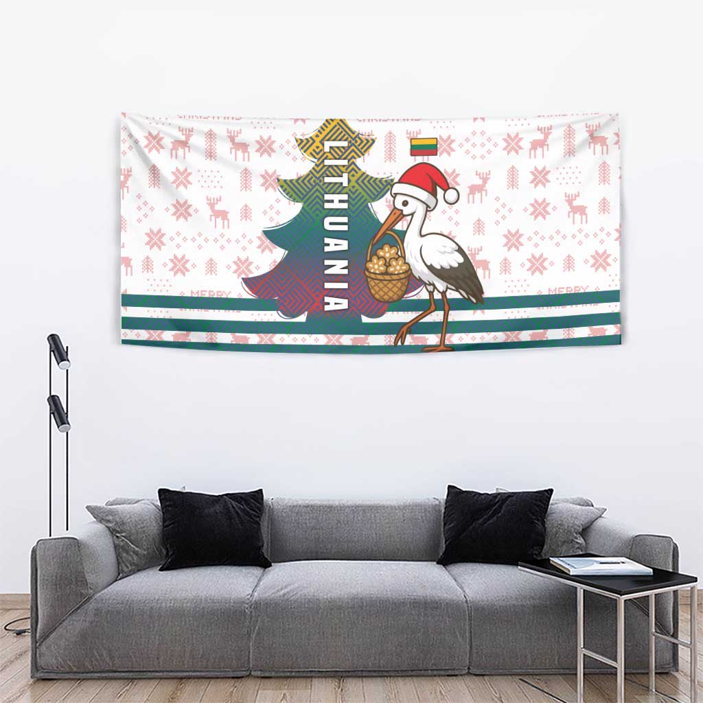 Lithuania Christmas Tapestry with Stork Basket Snowflakes and Traditional Pattern Design - Wonder Print Shop