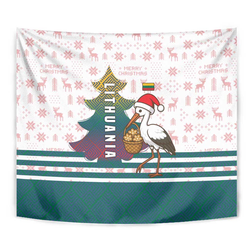 Lithuania Christmas Tapestry with Stork Basket Snowflakes and Traditional Pattern Design - Wonder Print Shop
