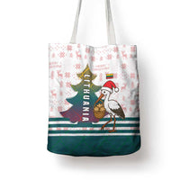 Lithuania Christmas Tote Bag with Stork Basket Snowflakes and Traditional Pattern Design - Wonder Print Shop