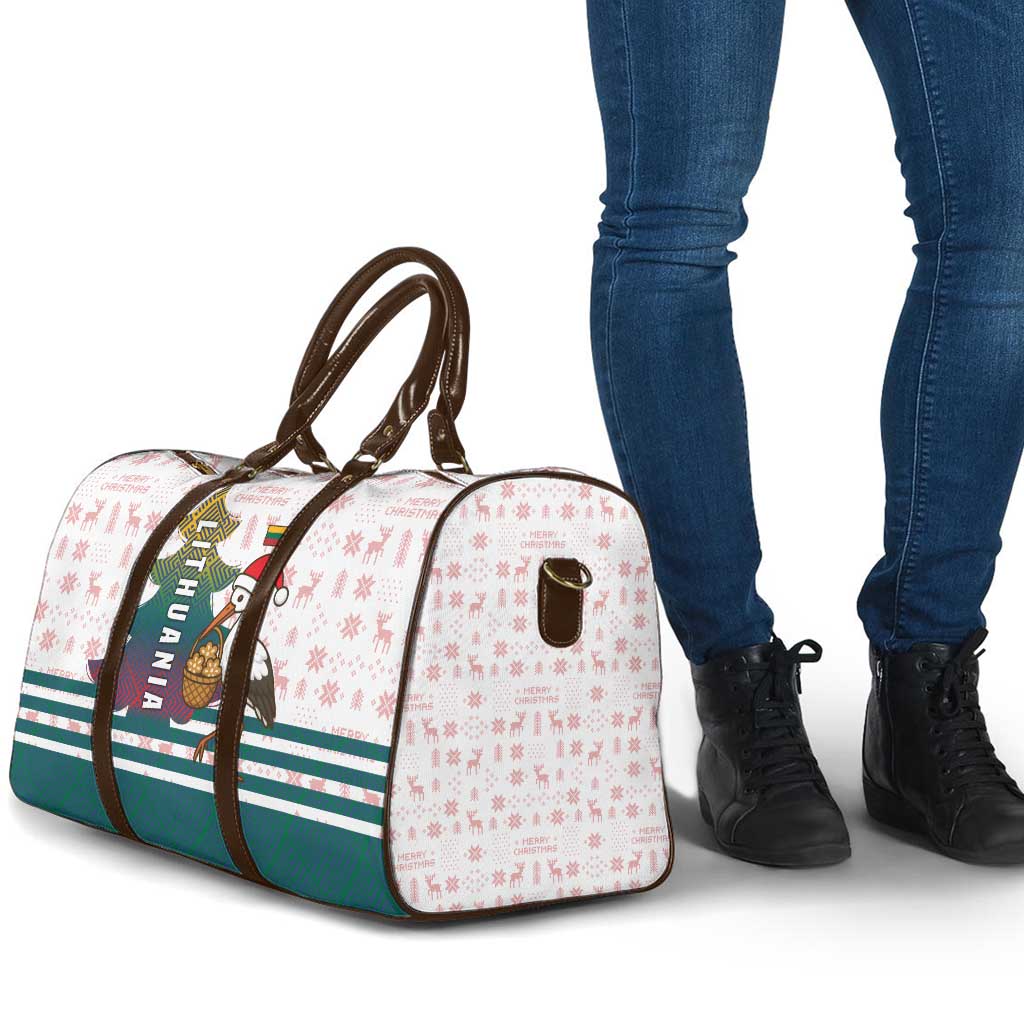 Lithuania Christmas Travel Bag with Stork Basket Snowflakes and Traditional Pattern Design - Wonder Print Shop