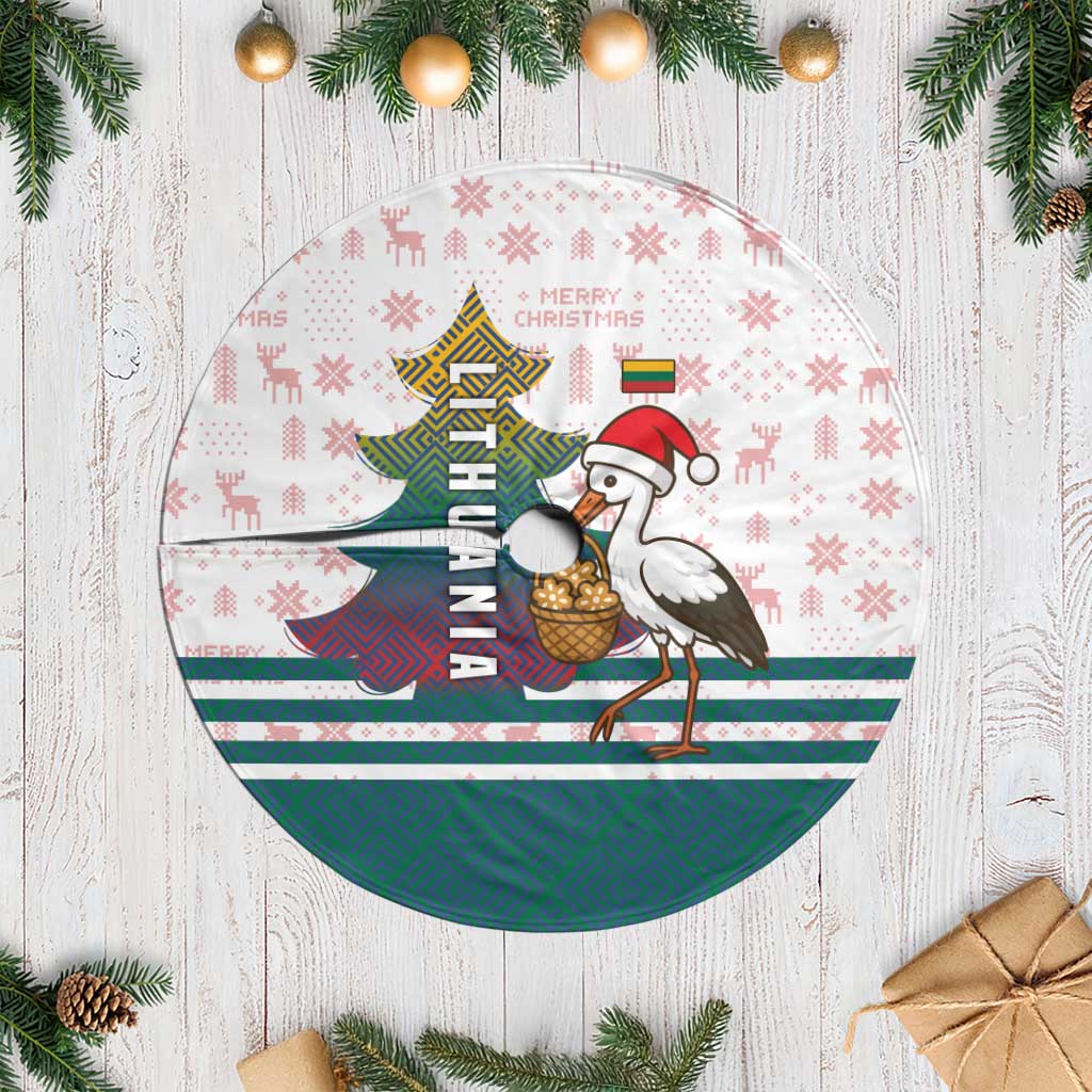Lithuania Christmas Tree Skirt with Stork Basket Snowflakes and Traditional Pattern Design - Wonder Print Shop