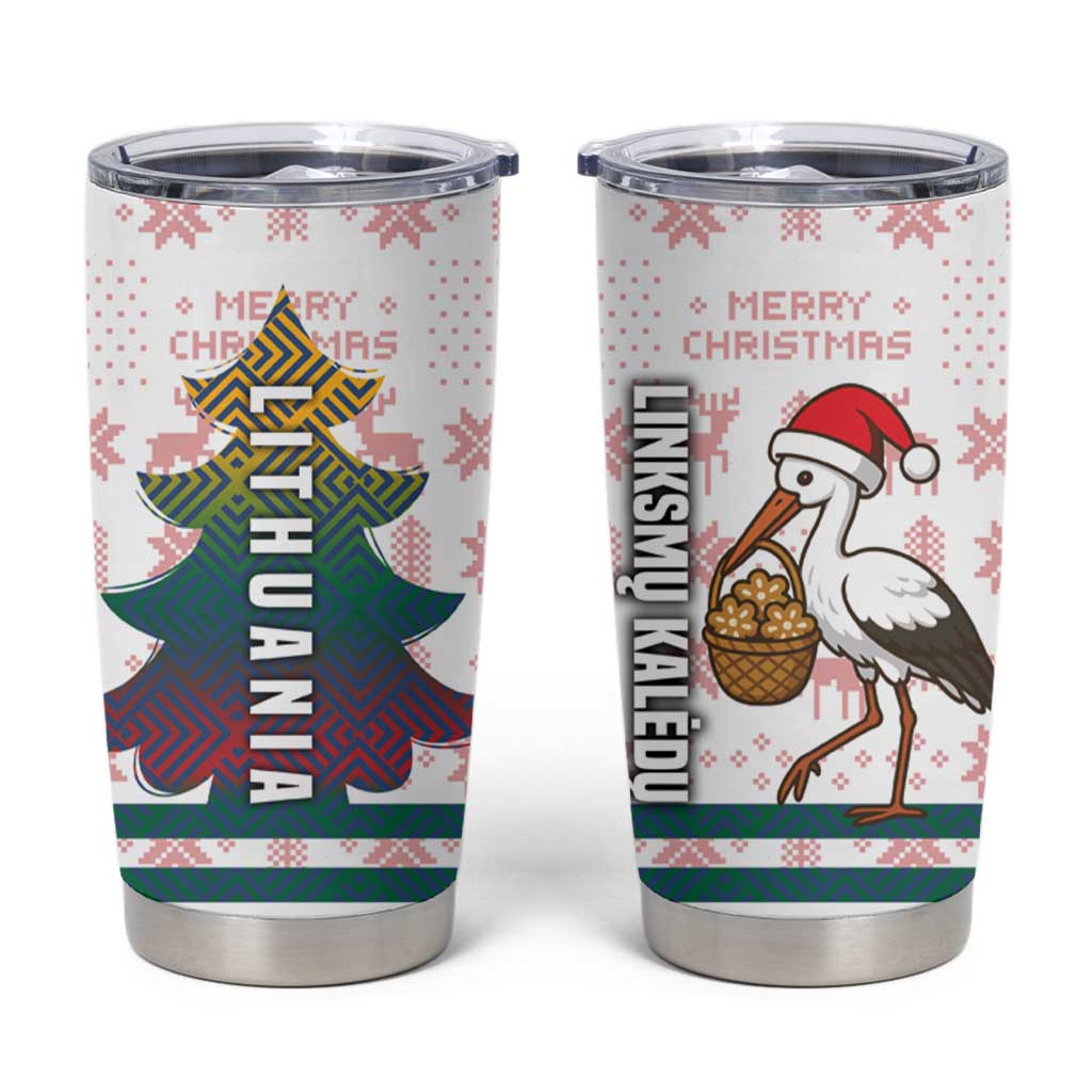 Lithuania Christmas Tumbler Cup with Stork Basket Snowflakes and Traditional Pattern Design - Wonder Print Shop