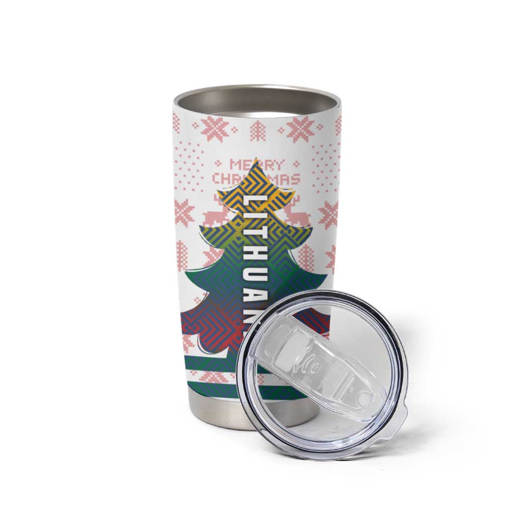 Lithuania Christmas Tumbler Cup with Stork Basket Snowflakes and Traditional Pattern Design - Wonder Print Shop