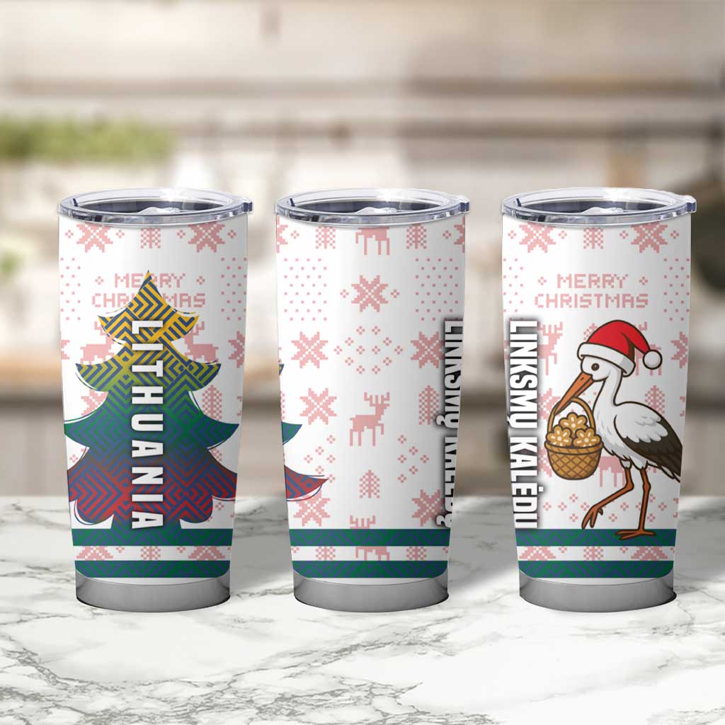 Lithuania Christmas Tumbler Cup with Stork Basket Snowflakes and Traditional Pattern Design - Wonder Print Shop