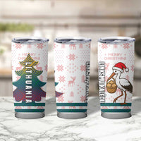 Lithuania Christmas Tumbler Cup with Stork Basket Snowflakes and Traditional Pattern Design - Wonder Print Shop