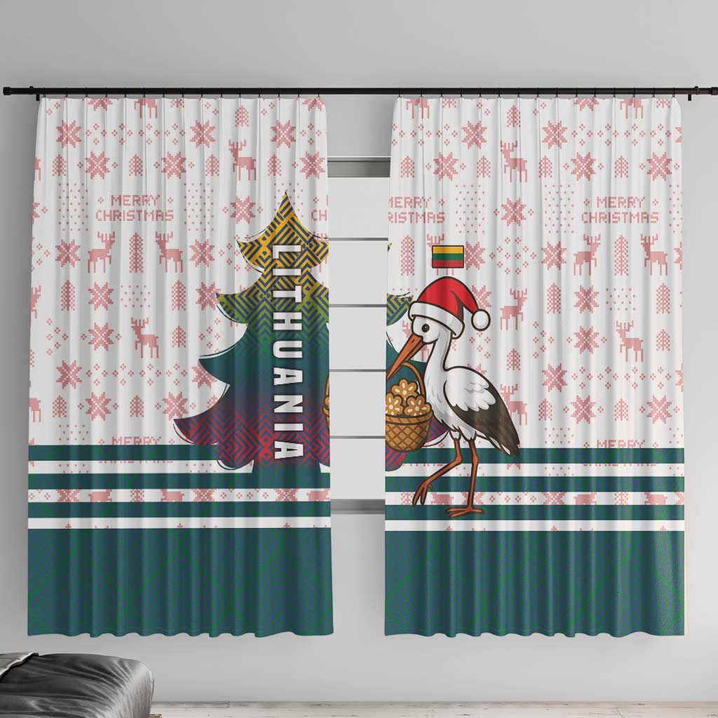 Lithuania Christmas Window Curtain with Stork Basket Snowflakes and Traditional Pattern Design - Wonder Print Shop