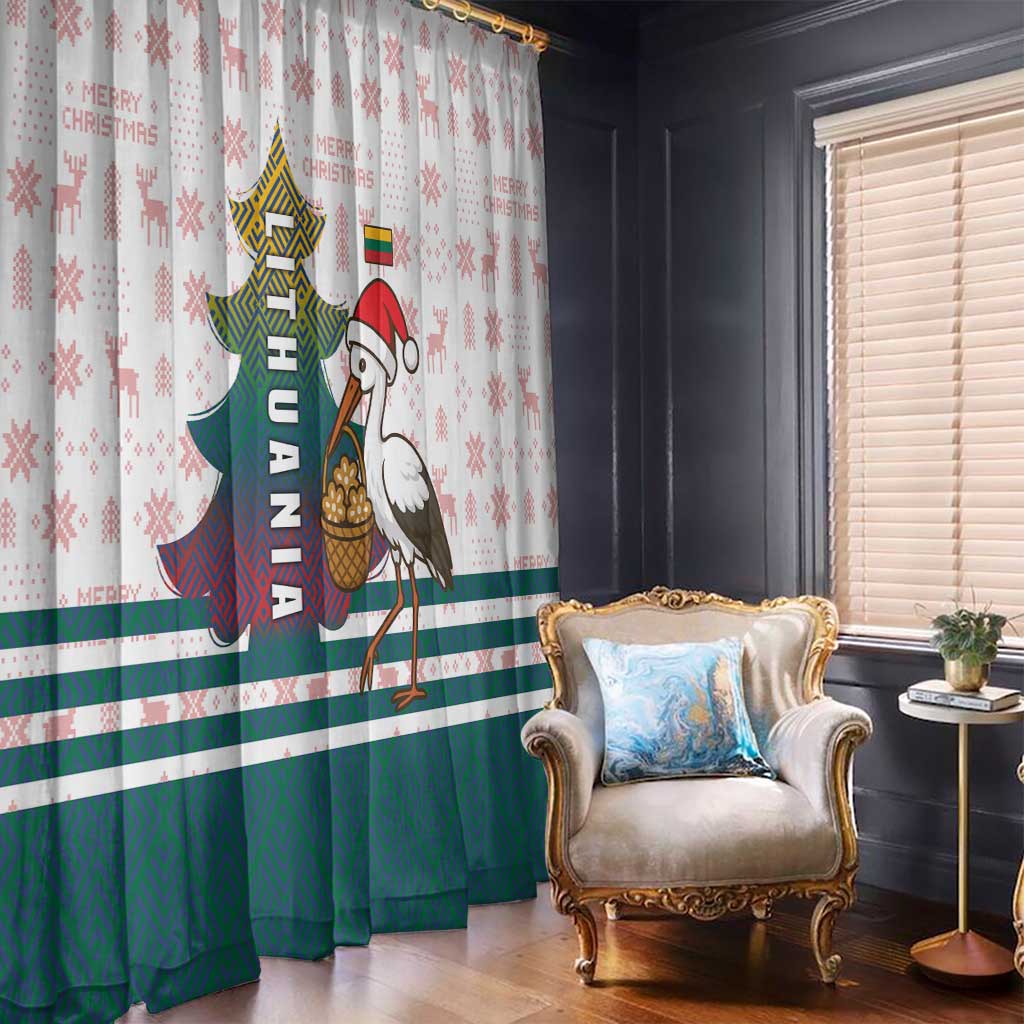 Lithuania Christmas Window Curtain with Stork Basket Snowflakes and Traditional Pattern Design - Wonder Print Shop