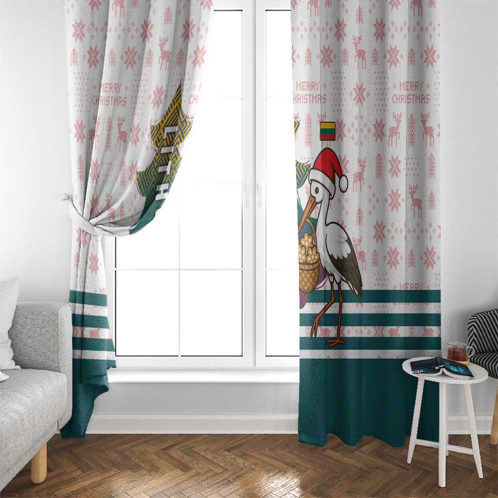 Lithuania Christmas Window Curtain with Stork Basket Snowflakes and Traditional Pattern Design - Wonder Print Shop