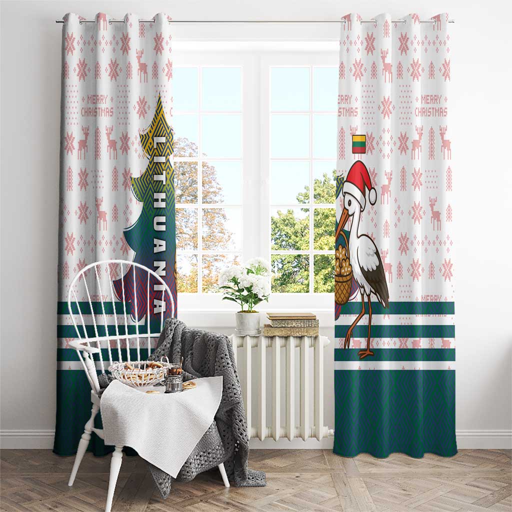 Lithuania Christmas Window Curtain with Stork Basket Snowflakes and Traditional Pattern Design - Wonder Print Shop