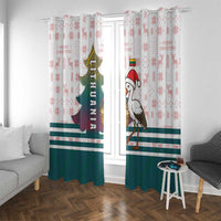 Lithuania Christmas Window Curtain with Stork Basket Snowflakes and Traditional Pattern Design - Wonder Print Shop