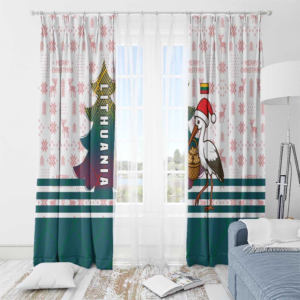 Lithuania Christmas Window Curtain with Stork Basket Snowflakes and Traditional Pattern Design - Wonder Print Shop