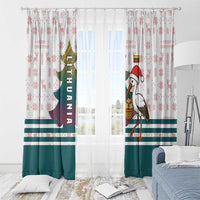 Lithuania Christmas Window Curtain with Stork Basket Snowflakes and Traditional Pattern Design - Wonder Print Shop