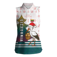 Lithuania Christmas Women Sleeveless Polo Shirt with Stork Basket Snowflakes and Traditional Pattern Design - Wonder Print Shop