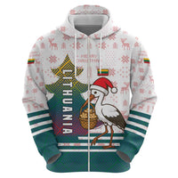 Lithuania Christmas Zip Hoodie with Stork Basket Snowflakes and Traditional Pattern Design - Wonder Print Shop