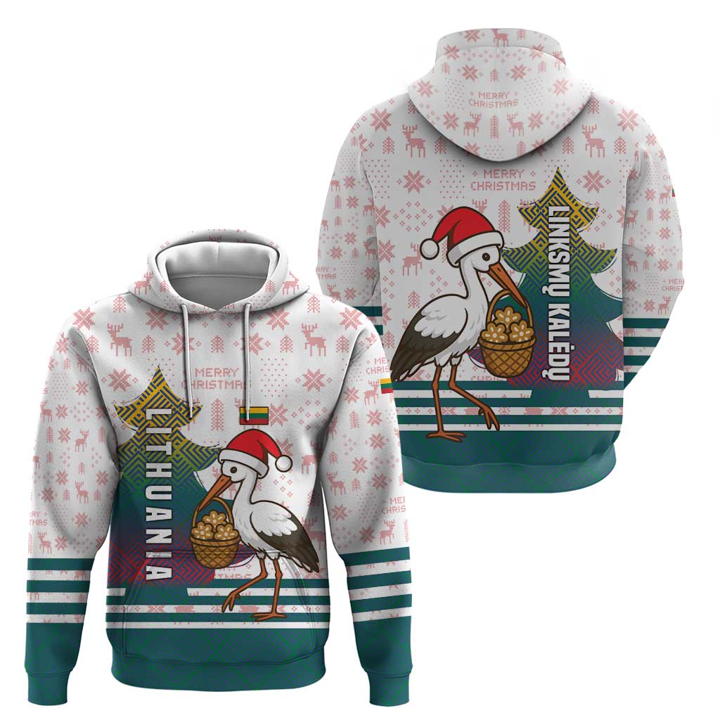 Lithuania Christmas Zip Hoodie with Stork Basket Snowflakes and Traditional Pattern Design - Wonder Print Shop