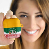 Lithuania Christmas AirPods Case with Santa Sleigh Pulled by Storks and Folk Pattern Design - Wonder Print Shop