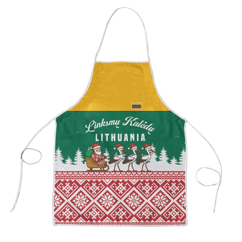 Lithuania Christmas Apron with Santa Sleigh Pulled by Storks and Folk Pattern Design - Wonder Print Shop